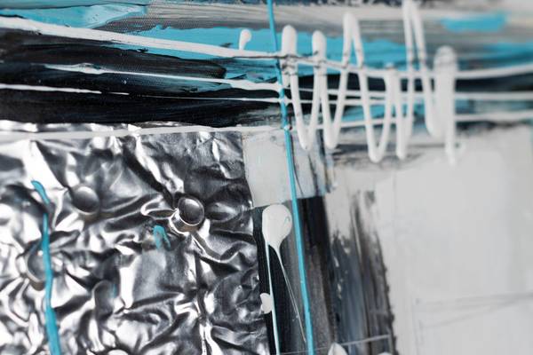 Tableau peint à la main Abstrait Vero Gris - Turquoise - Coton - 80 x 80 x 4 cm