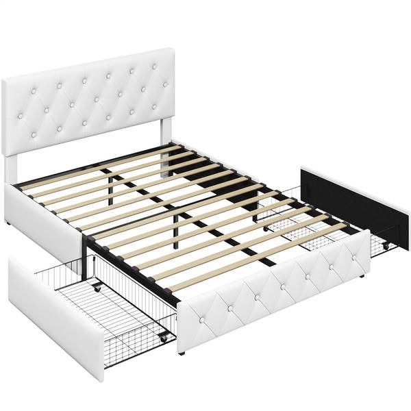 Bettgestell ARL76 Weiß - Kunstleder - 146 x 103 x 206 cm