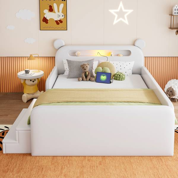 Kinder-Polsterbett Oneiros Ⅰ Weiß - Holzwerkstoff - Metall - Textil - 185 x 99 x 215 cm