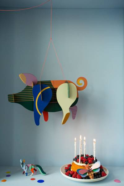 Wandobjekt Leuchtendes Ferkel Naturfaser - Papier - 13 x 27 x 42 cm