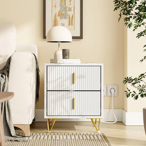 Nachttisch FBT115-E-W Weiß - Holzwerkstoff - Massivholz - Holz teilmassiv - 40 x 47 x 40 cm