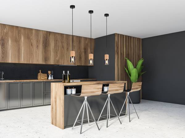 Holz Pendelleuchte 1 flammig Rauchglas Schwarz - Grau - Rauchglas - 10 x 150 x 10 cm