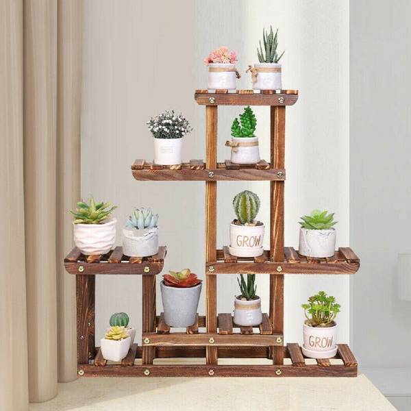 Plantenrek XJJ366 bruin - plaatmateriaal op houtbasis - 12 x 62 x 60 cm