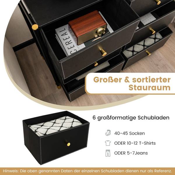 Stoffkommode VL32442NW Schwarz - Holzwerkstoff - 30 x 77 x 89 cm