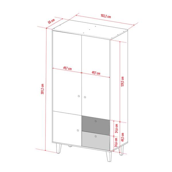 2-türiger Kleiderschrank CONCEPT Schwarz - Dunkelgrau - Hellgrau - Weiß