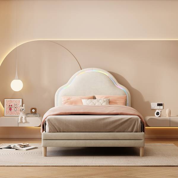 Kinderbett K-1307 Beige - Holzwerkstoff - 96 x 104 x 205 cm