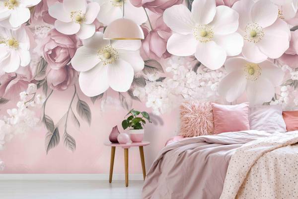 Fototapete Blumen Betonwand Schlafzimmer 400 x 280 cm