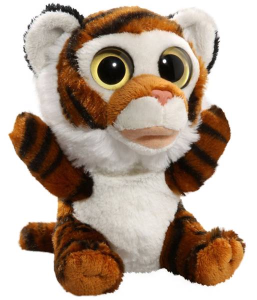 Kuscheltier Tiger mit großen Augen Braun - Kunstfell - 9 x 16 x 7 cm