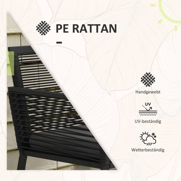 Rattan bistroset 863-140V00BK zwart - polyrotan - 53 x 77 x 57 cm