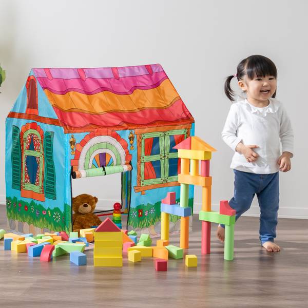 Spielzelt Haus Blau - Orange - Rot - Polyester - 96 x 103 x 75 cm