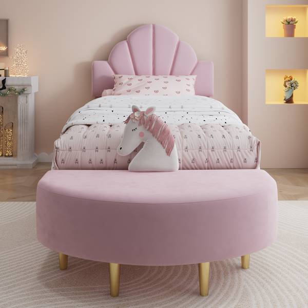 Kinderbett VELVMetal Ⅰ Pink - Samt - 100 x 110 x 241 cm