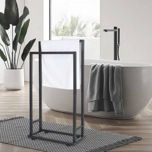 Porte-serviettes à 2 barres en métal Noir - Fer - 41 x 77 x 21 cm