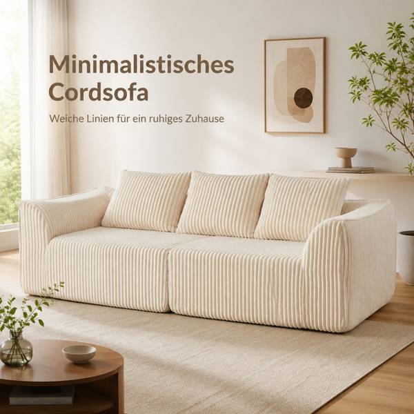 Ecksofa OK-SEATS-021 mit Kissen Beige - Cord - 236 x 73 x 101 cm
