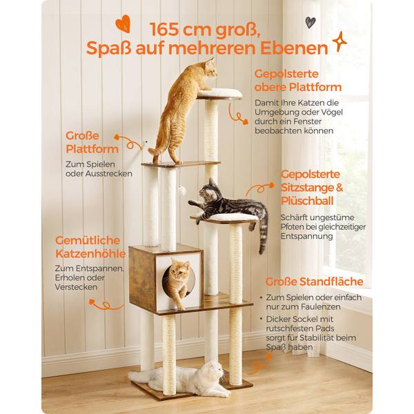 Katzenbaum Moroni Braun - Textil - 40 x 165 x 58 cm