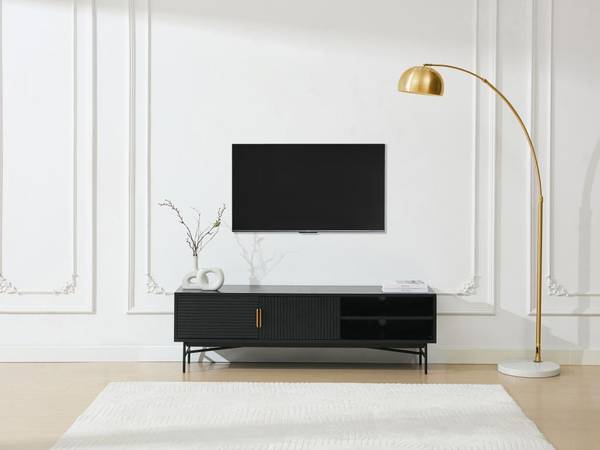 TV-Board SIRIOLA Schwarz - Metall - Holz teilmassiv - 160 x 50 x 40 cm