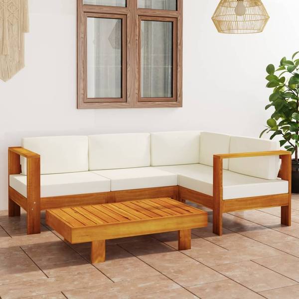 Salon de jardin 3006534-2 (lot de 5) Blanc - Polyester - Acacia - 60 x 25 x 100 cm