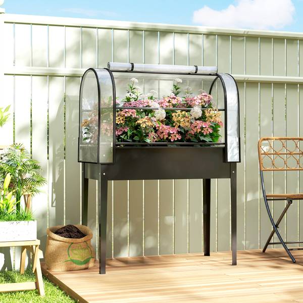 Hochbeet mit Gewächshaus 84H-571V00BK Schwarz - Metall - 49 x 136 x 100 cm