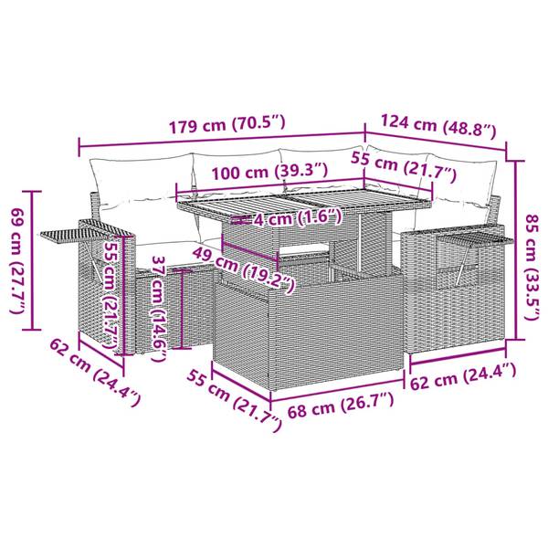 Tuin Bankstel 3037094-2 set van 5 beige - crèmekleurig