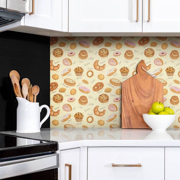 Selbstklebendes Wandpaneel Donuts Gelb - Polyester PVC - 100 x 50 x 0 cm