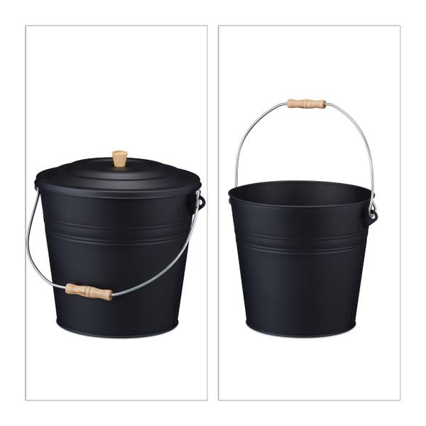 Schwarzer Ascheeimer mit Deckel 12l Schwarz - Braun - Stahl - 36 x 32 x 33 cm