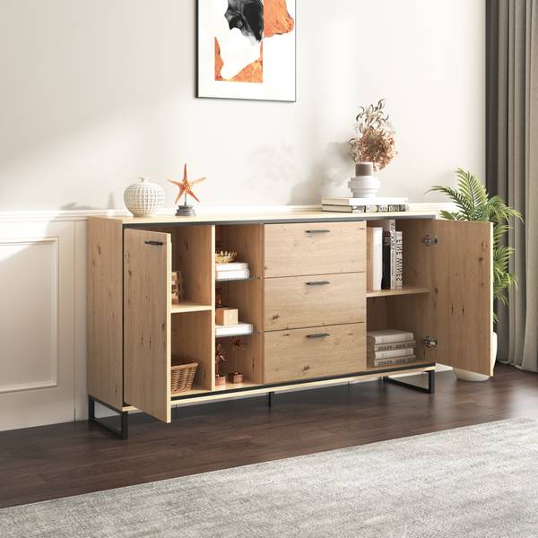 Sideboard Helios Ⅱ Braun - Stahl - Farbglas - 40 x 85 x 160 cm