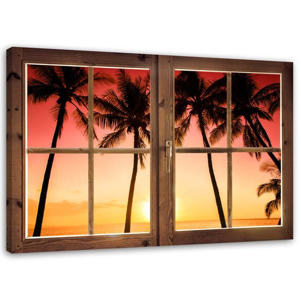 Wandbild fenster – palmen und sonne 60 x 40 cm