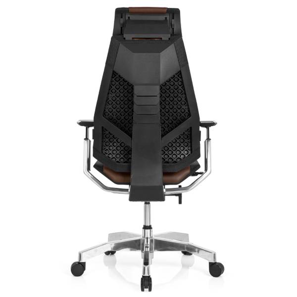 Bürostuhl GENIDIA PRO Schwarz - Braun - Höhe: 119 cm - Echtleder - Textil