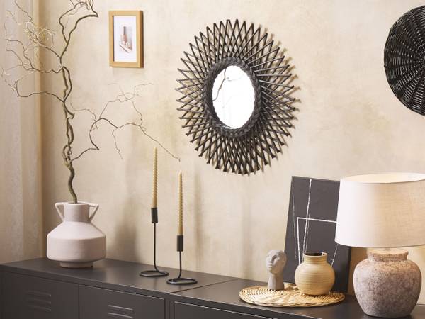 Wandspiegel TAGOLU Schwarz - Rattan - 60 x 60 x 1 cm