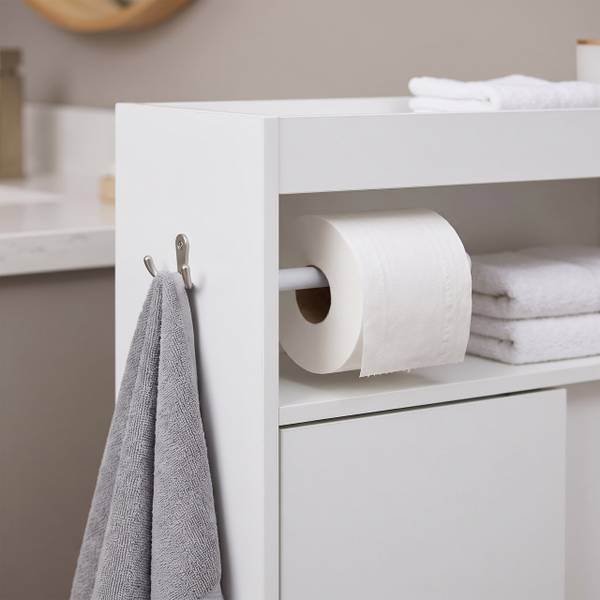 Nischenschrank mit Toilettenpapierhalter Weiß - Holzwerkstoff - 20 x 80 x 60 cm