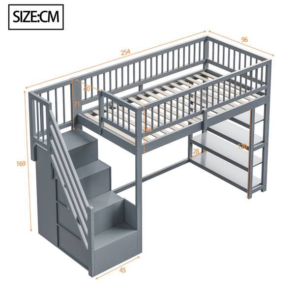 Hochbett K-929 Grau - Holzwerkstoff - 104 x 180 x 245 cm