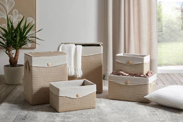 Regalkorb DENISE Beige - Holzwerkstoff - Kunststoff - Textil - 29 x 17 x 21 cm