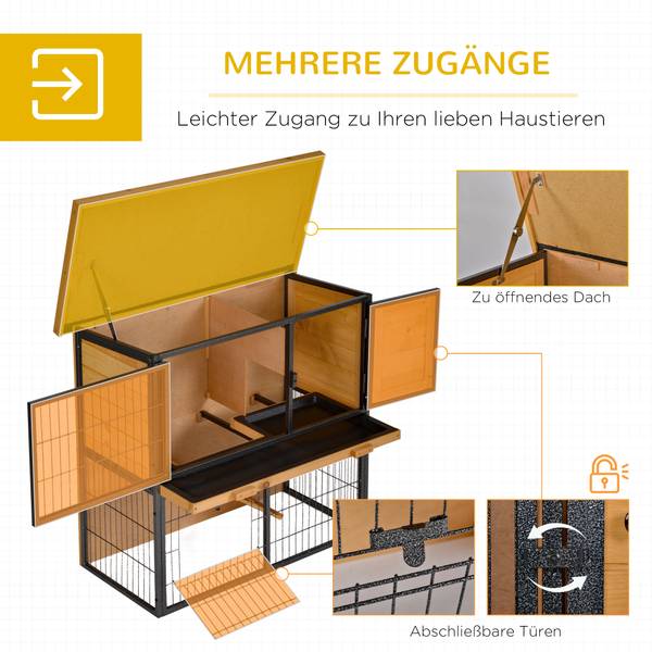 Kleintierkäfig D51-176 Gelb - Massivholz - 45 x 81 x 90 cm