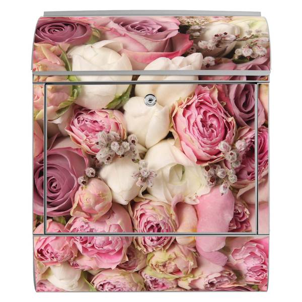 Briefkasten Stahl Strauss Rosen Grau - Stahl - 38 x 46 x 13 cm