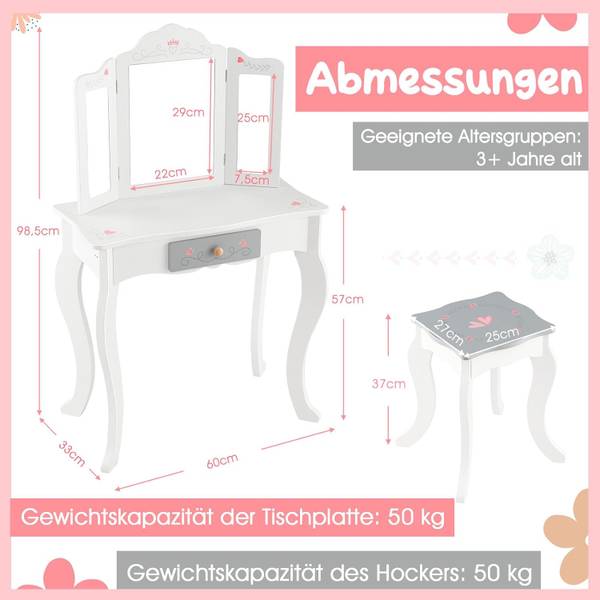 Schminktisch mit Hocker Weiß - Holzwerkstoff - 33 x 99 x 60 cm