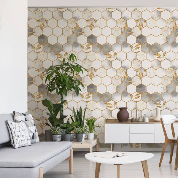 TAPETE Marmorfliesen Muster Geometrisch Beige - Schwarz - Braun - Grau - Weiß - Papier - 53 x 1000 x 1000 cm