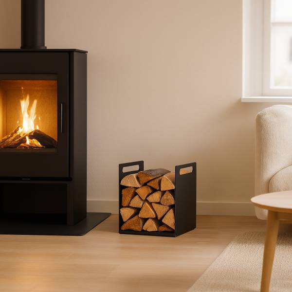 Modernes Kaminholzregal aus Metall Schwarz - Eisen - 40 x 35 x 30 cm