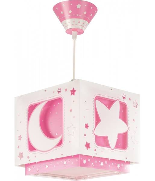 Kinderzimmer Deckenlampe Luna und Sterne Pink - Kunststoff - 24 x 22 x 24 cm
