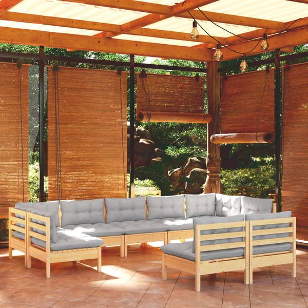 Loungeset 3012563 Set van 9 bruin - polyester - grenenhout - 64 x 63 x 64 cm