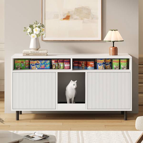 Katzentoiletten-Schrank CP09 Weiß - Holzwerkstoff - 66 x 66 x 120 cm