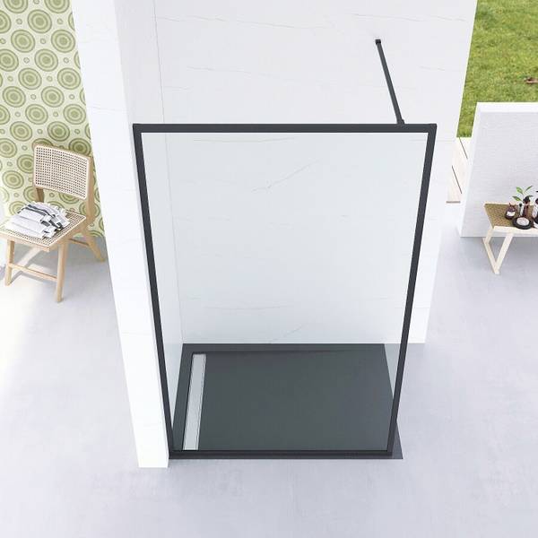 Duschwand Walk in Dusche Schwarz Rahmen Schwarz - Glas - 100 x 203 x 1 cm