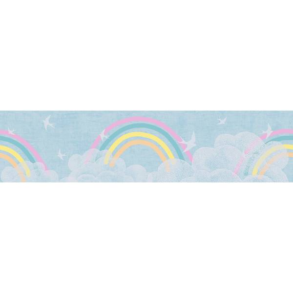 Bordüre 4666 Regenbogen Kinder modern Blau - Weiß - Fleece - 13 x 500 x 1 cm
