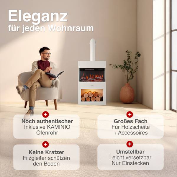 Elektro Kaminofen Henri mit Ofenrohr Weiß