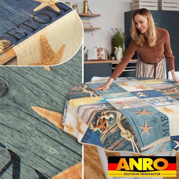 Wachstuchtischdecke Maritim mit SAUM 120 x 120 cm