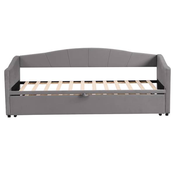 Tagesbett Ausziehbett Leto Ⅰ Grau - Polyester - Samt - Kiefer - Stahl - 188 x 74 x 212 cm