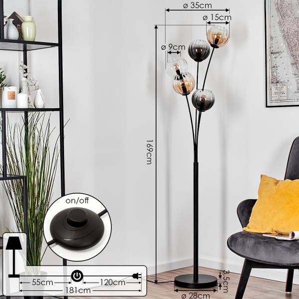 Stehlampe Cesaro Grau - Gelb - Metall - 35 x 55 x 98 cm