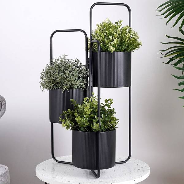 modern blumenständer metall Moderner Blumenständer aus Metall mit 3 Ablagen, goldener Eck-Pflanzständer  für den Innenbereich-Wehomz – WEHOMZ