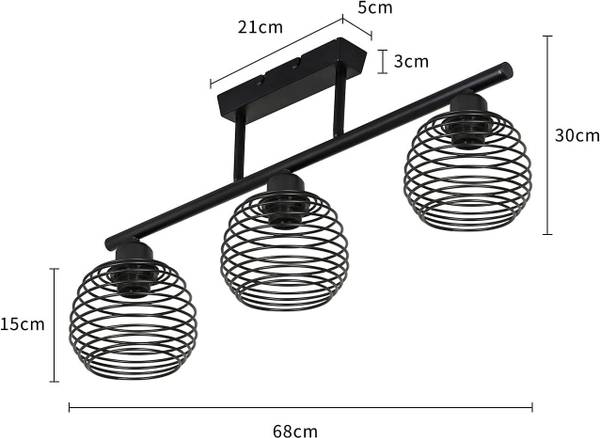 Plafonnier Franz Noir - Métal - 15 x 30 x 68 cm