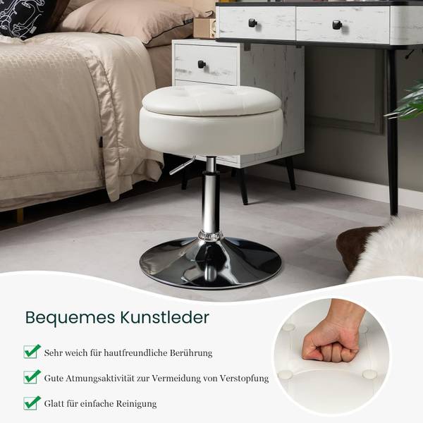 KunstlederDrehhocker höhenverstellbar Weiß - Kunstleder - 41 x 66 x 41 cm