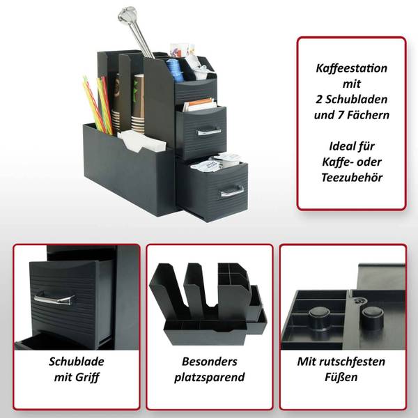 Koffiestation voor accessoires L97 zwart - kunststof - 14 x 29 x 33 cm