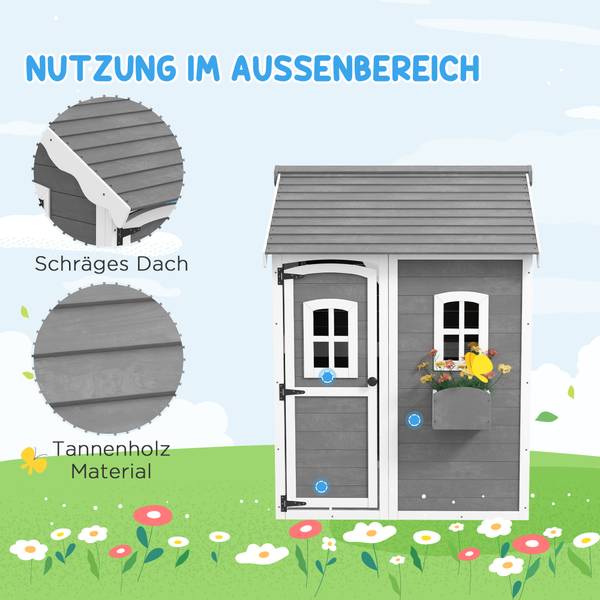 Outsunny Spielhaus Kinder 345-026V01GY Grau - Holzwerkstoff - 105 x 137 x 110 cm